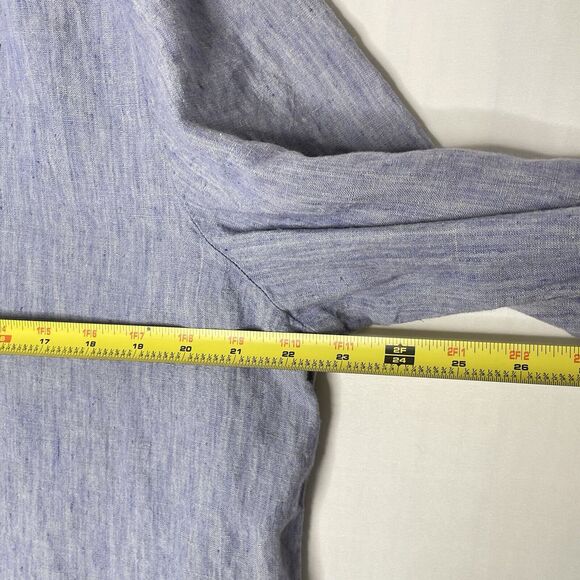 Bice Womens Shirt Linen Raw Weave XL Classic Button Front Coastal Classic Blue - Picture 6 of 7